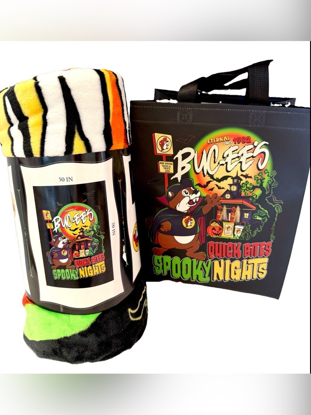 🧡 2026 NEW Buc-ee’s HALLOWEEN Plush Throw Blanket 50”x70” And Tote Bag Set NEW!